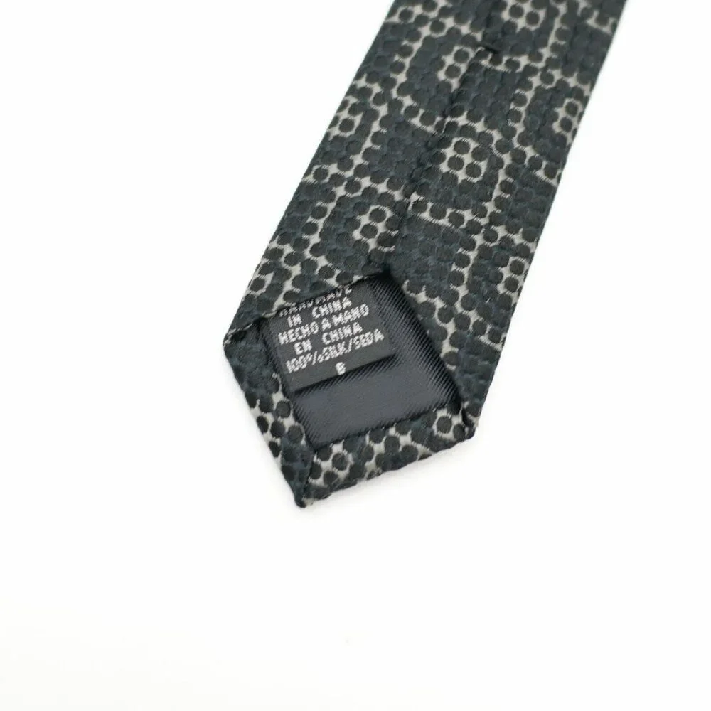 Alfani Black Beige Woven Silk Tie Wide‎ Geometric